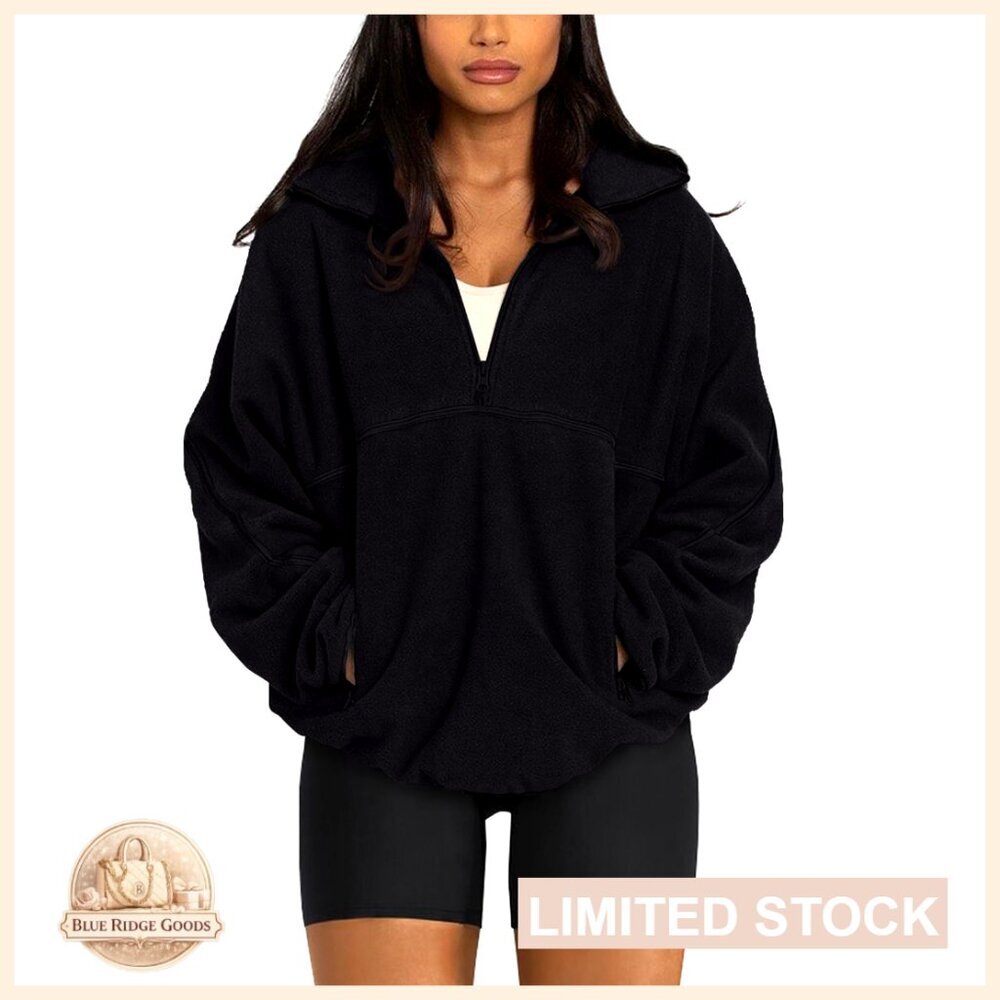Oversized Half Zip Sherpa Pullover Sweatshirt Fuzzy Fleece Y2K Chic Cozy